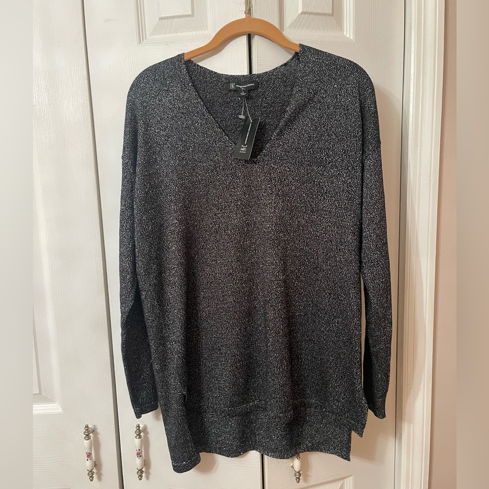 INC Women's V-Neck Black Long-Sleeve Sequins Blouse Size Small NWT